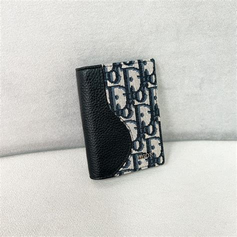 beige and black dior oblique jacquard card holder|Bi.